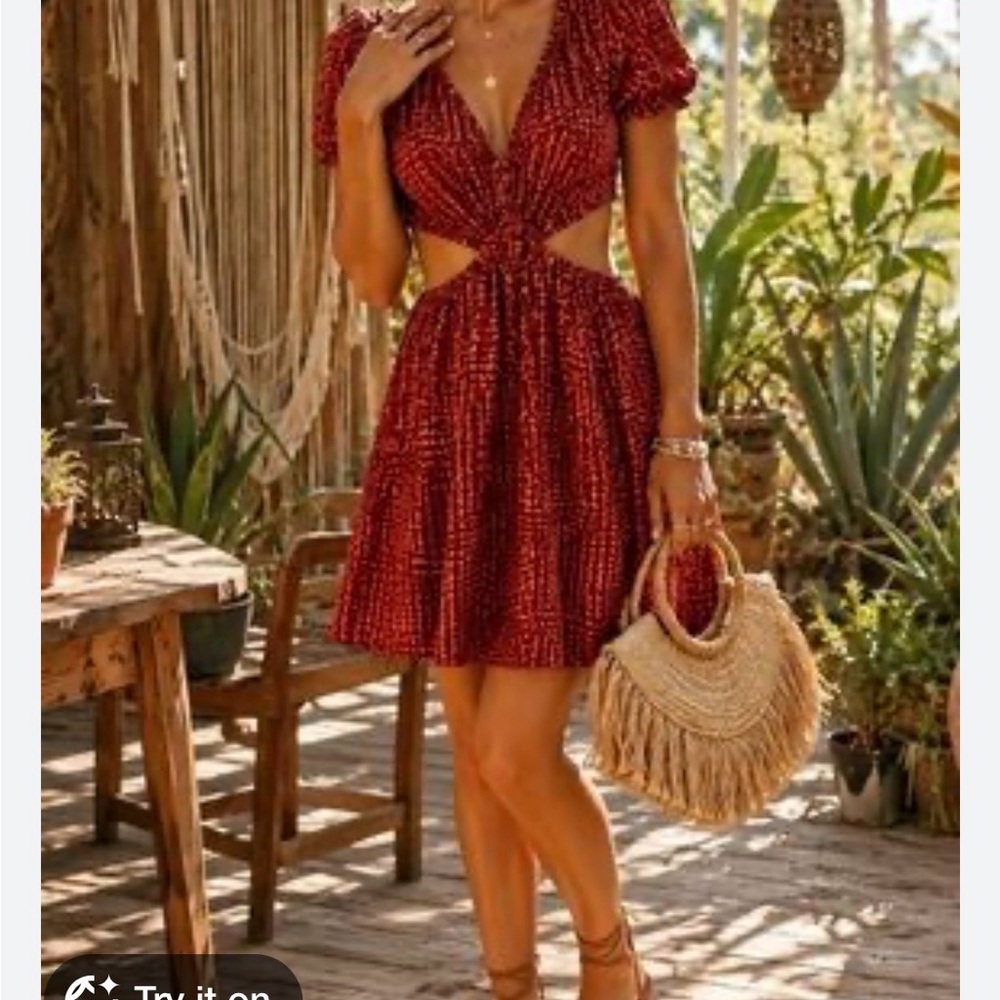 Open edit Red Cutout puff sleeve Dress - Beachy Summer Style size medium
